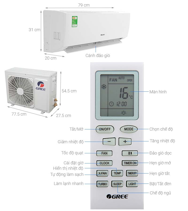 Thông số kỹ thuật Máy lạnh Gree 1 HP GWC09IB-K3N9B2I