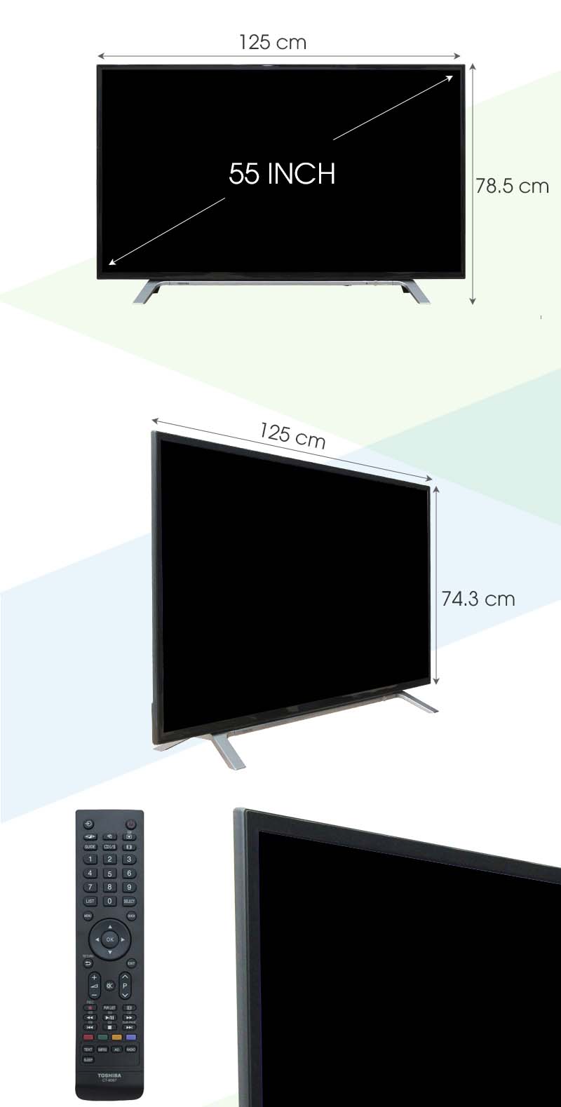 Tivi Toshiba 55 inch 55L3650 - Kích thước tivi