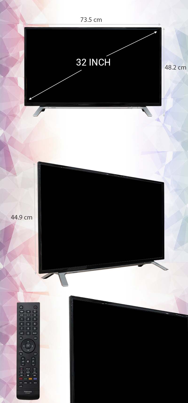 Tivi Toshiba 32 inch 32L3650 - Kích thước tivi