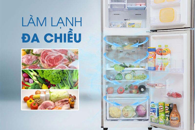 Công nghệ làm lạnh vòm đem đến luồng khí lạnh có khả năng chạy đến mọi ngóc ngách, từ đó làm lạnh thực phẩm trong tủ lạnh Samsung RT22FARBDSA được đồng đều 